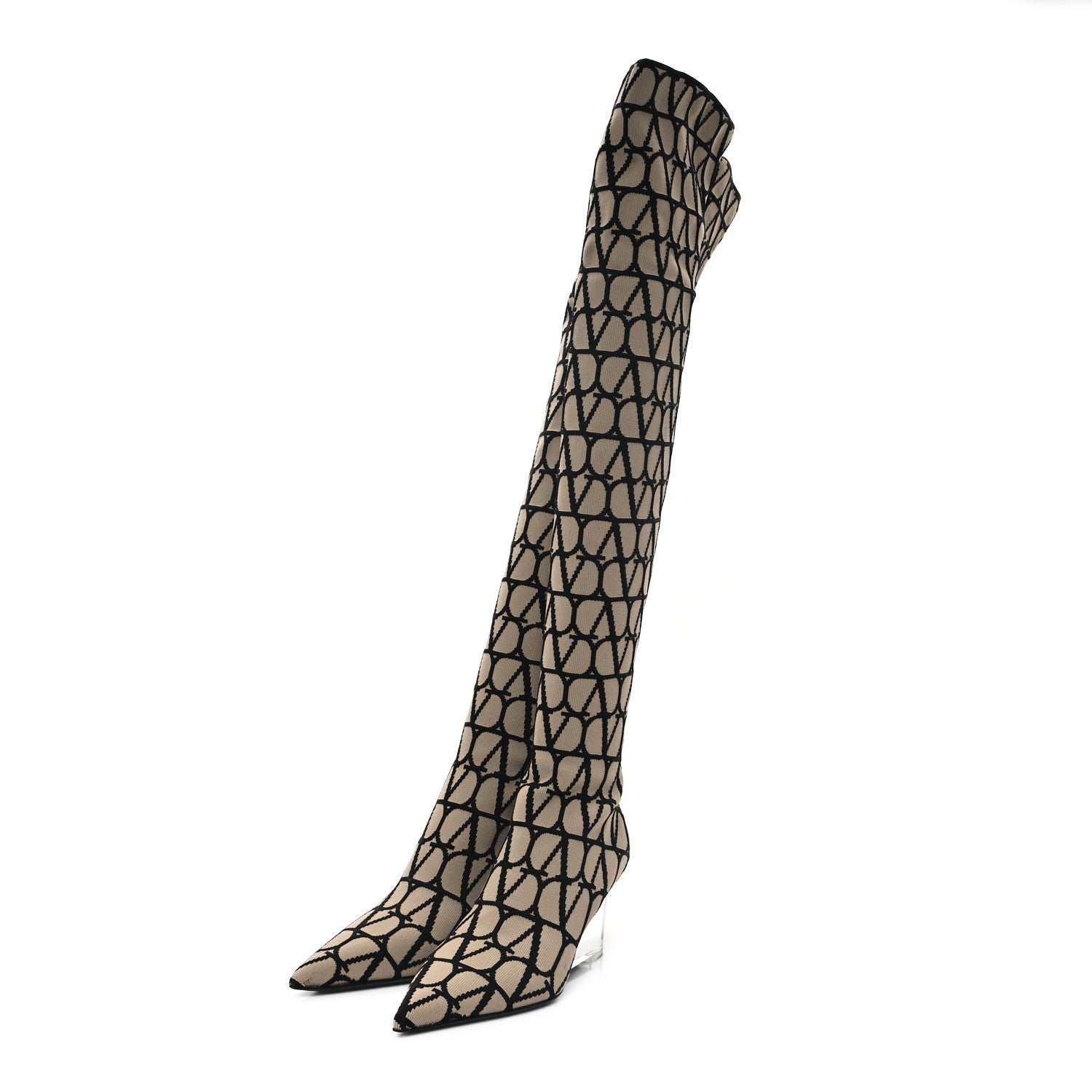 Valentino Garavani Toile Iconographe Calfskin Vlogo Over the Knee Boots 37 3 of 7