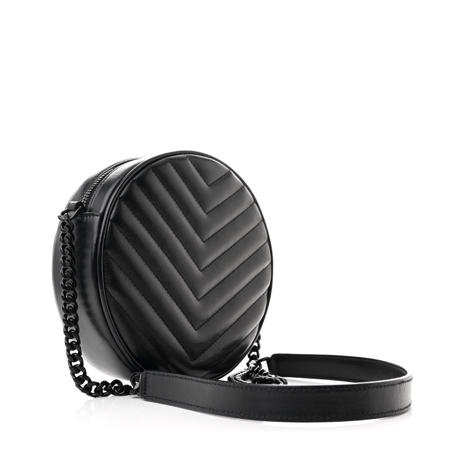 Calfskin Matelasse Chevron Round Vinyle Camera Bag Black