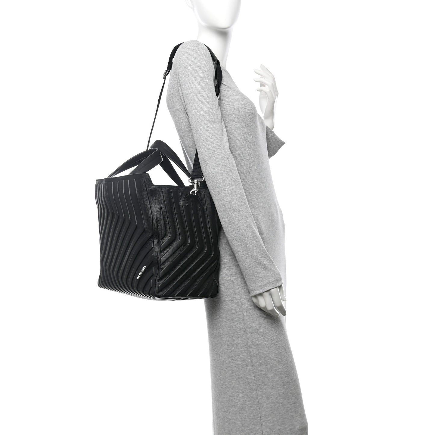 Grained Calfskin Embossed Car East West Tote Black