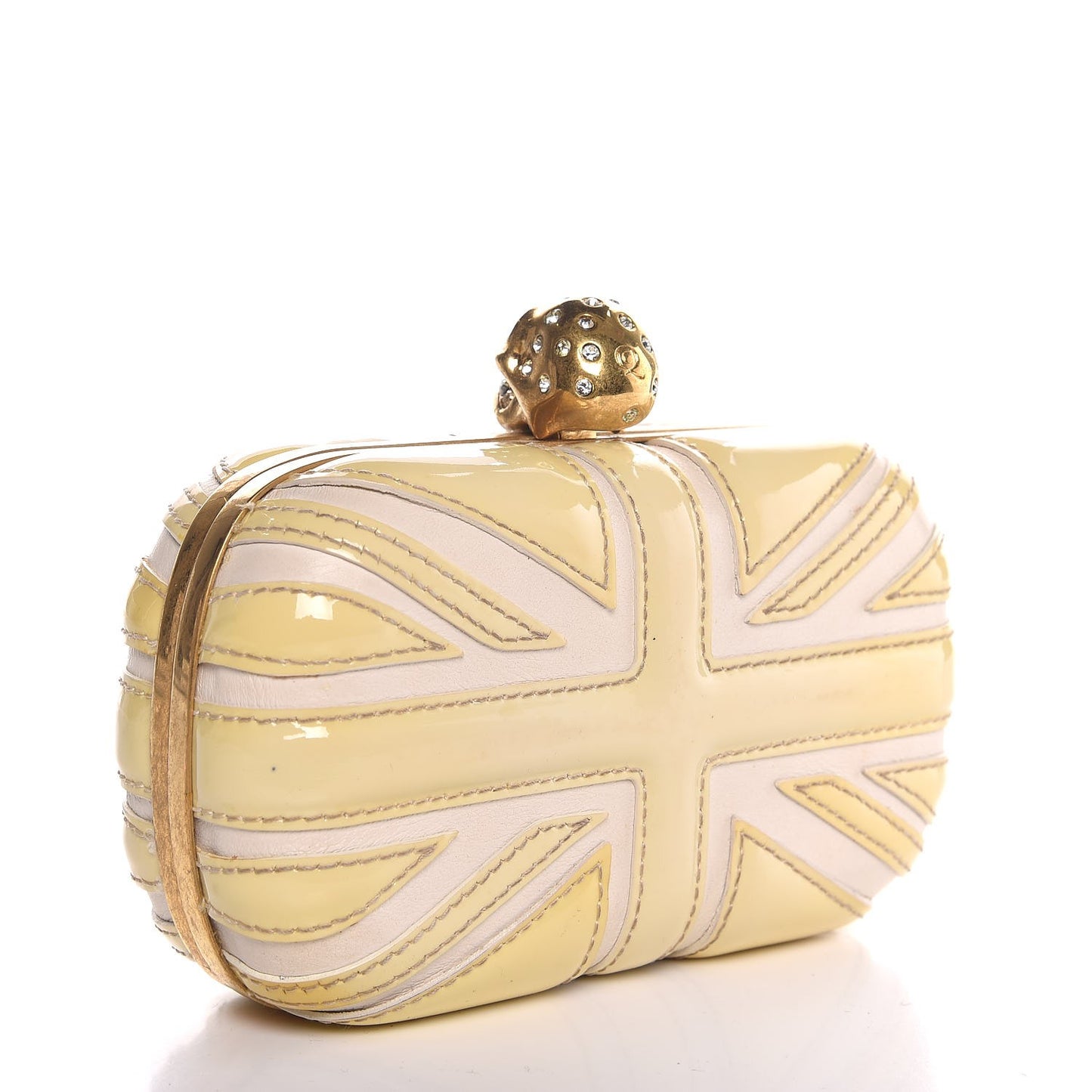 Patent Calfskin Britannia Skull Box Clutch White