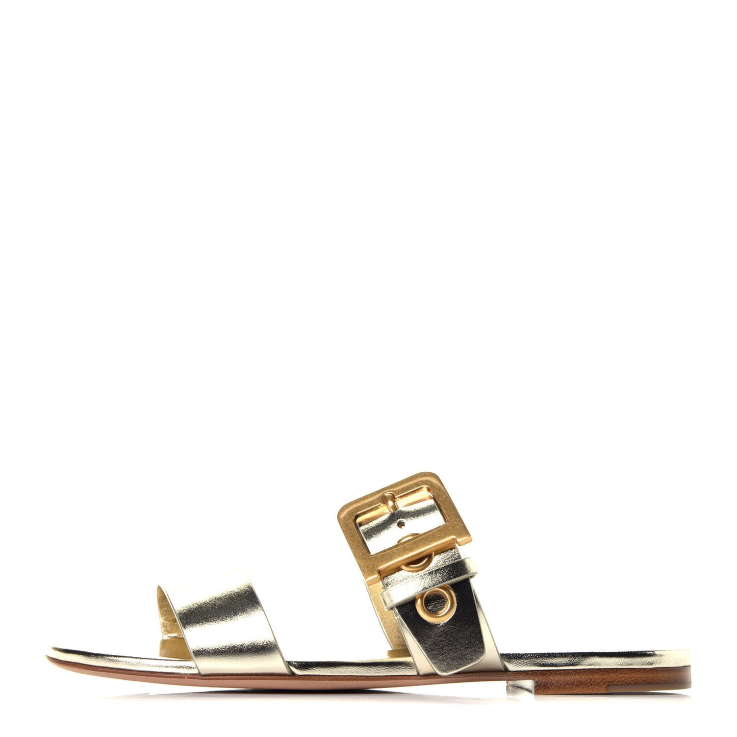 Laminated Calfskin D-Dior Slide Flat Sandals 37 Pale Gold