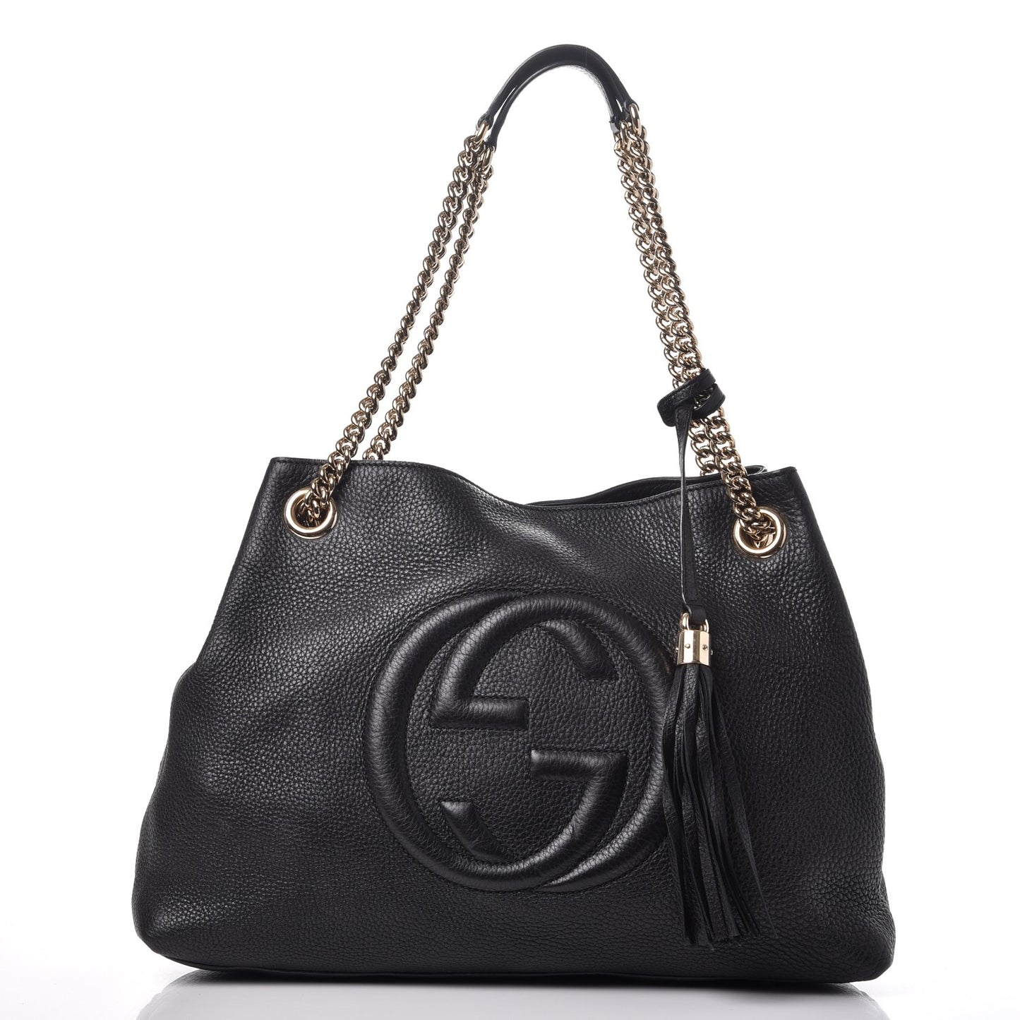Pebbled Calfskin Medium Soho Chain Shoulder Bag Black