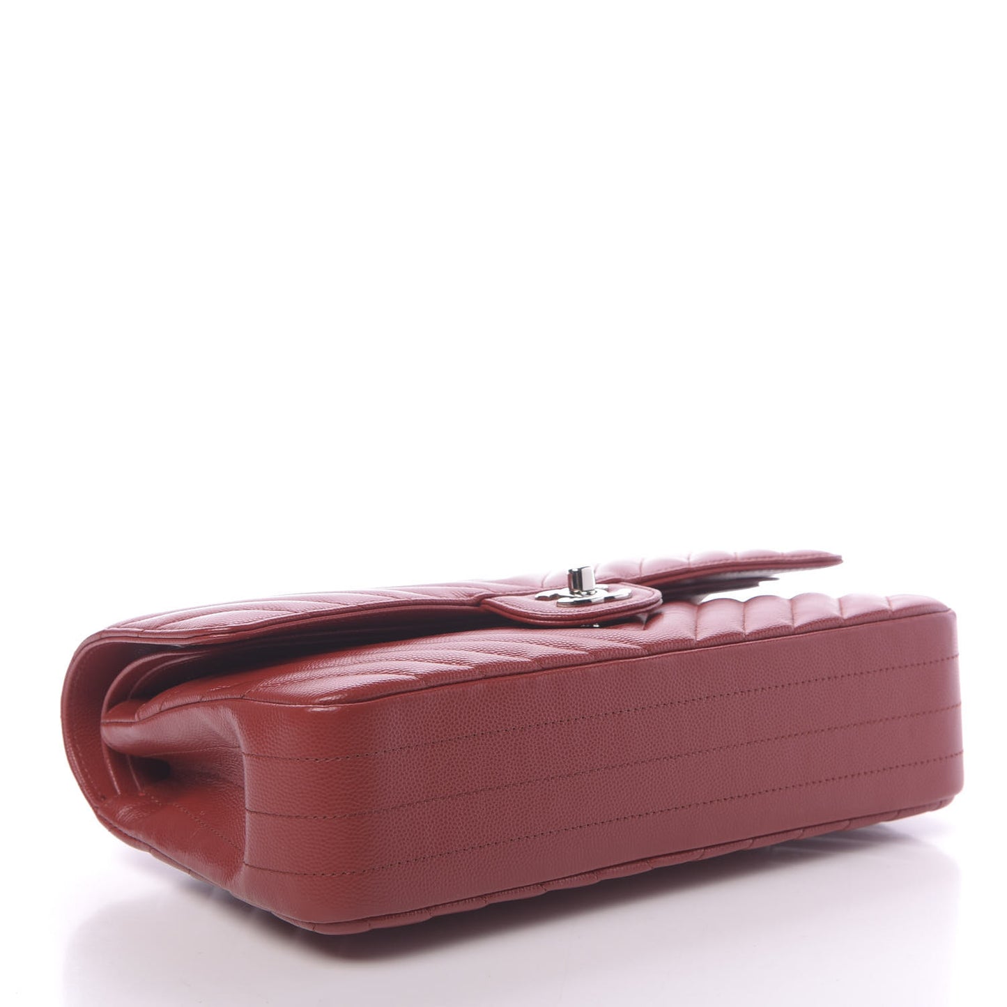 Caviar Chevron Quilted Medium Double Flap Dark Red