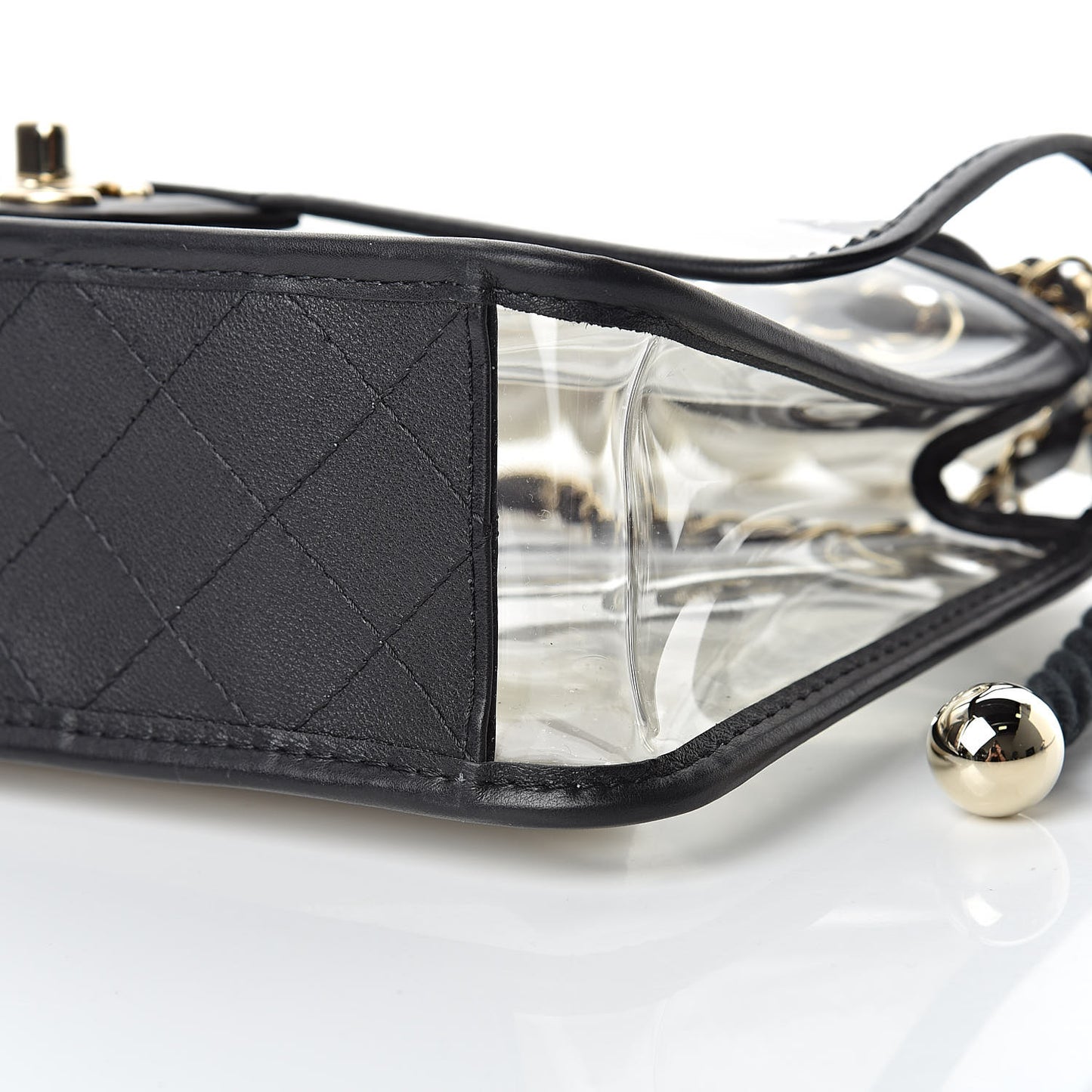 Lambskin PVC Sand By The Sea Flap With Pearl Strap Black