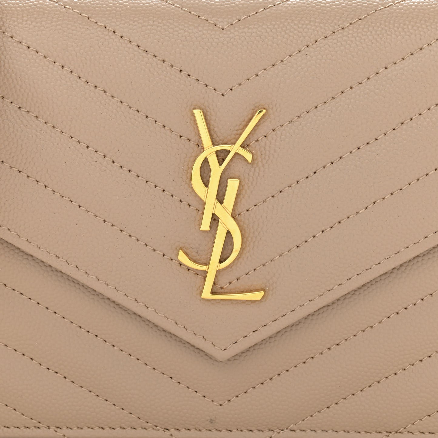 Grain De Poudre Matelasse Chevron Monogram Envelope Chain Wallet Dark Beige