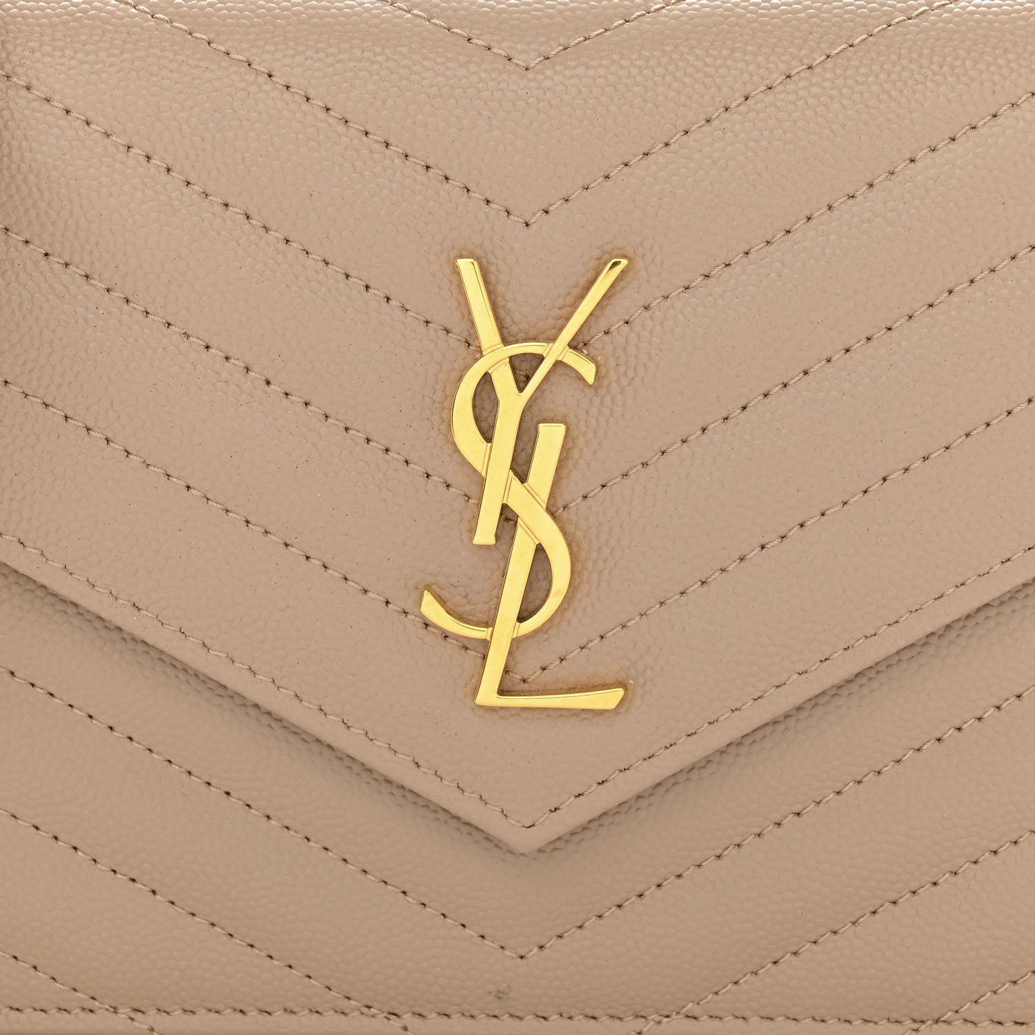 Saint Laurent Grain De Poudre Matelasse Chevron Monogram Envelope Chain Wallet Dark Beige 8 of 11