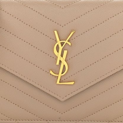 Saint Laurent Grain De Poudre Matelasse Chevron Monogram Envelope Chain Wallet Dark Beige 8 of 11