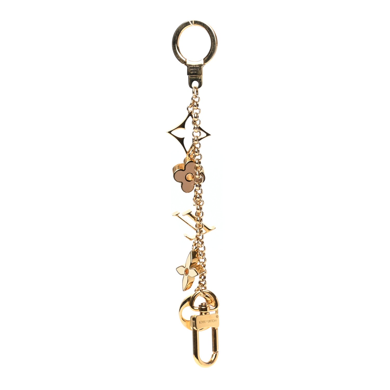 Louis Vuitton Brass Enamel Fleur De Monogram Bag Charm Chain Gold 1 of 4