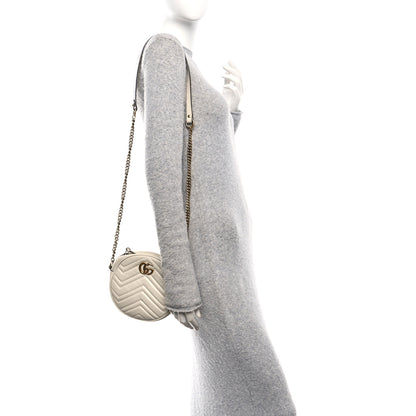 Gucci Calfskin Matelasse Mini GG Marmont Round Shoulder Bag White 2 of 10