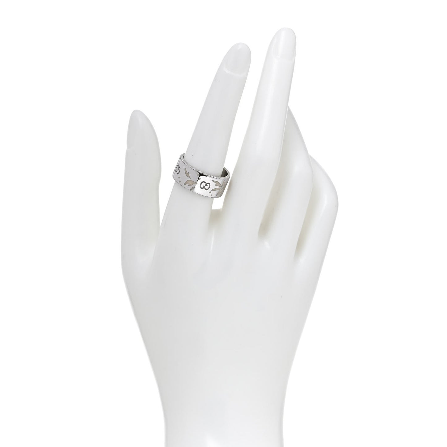 18K White Gold Enamel 9mm Icon Blooms Ring 57 8