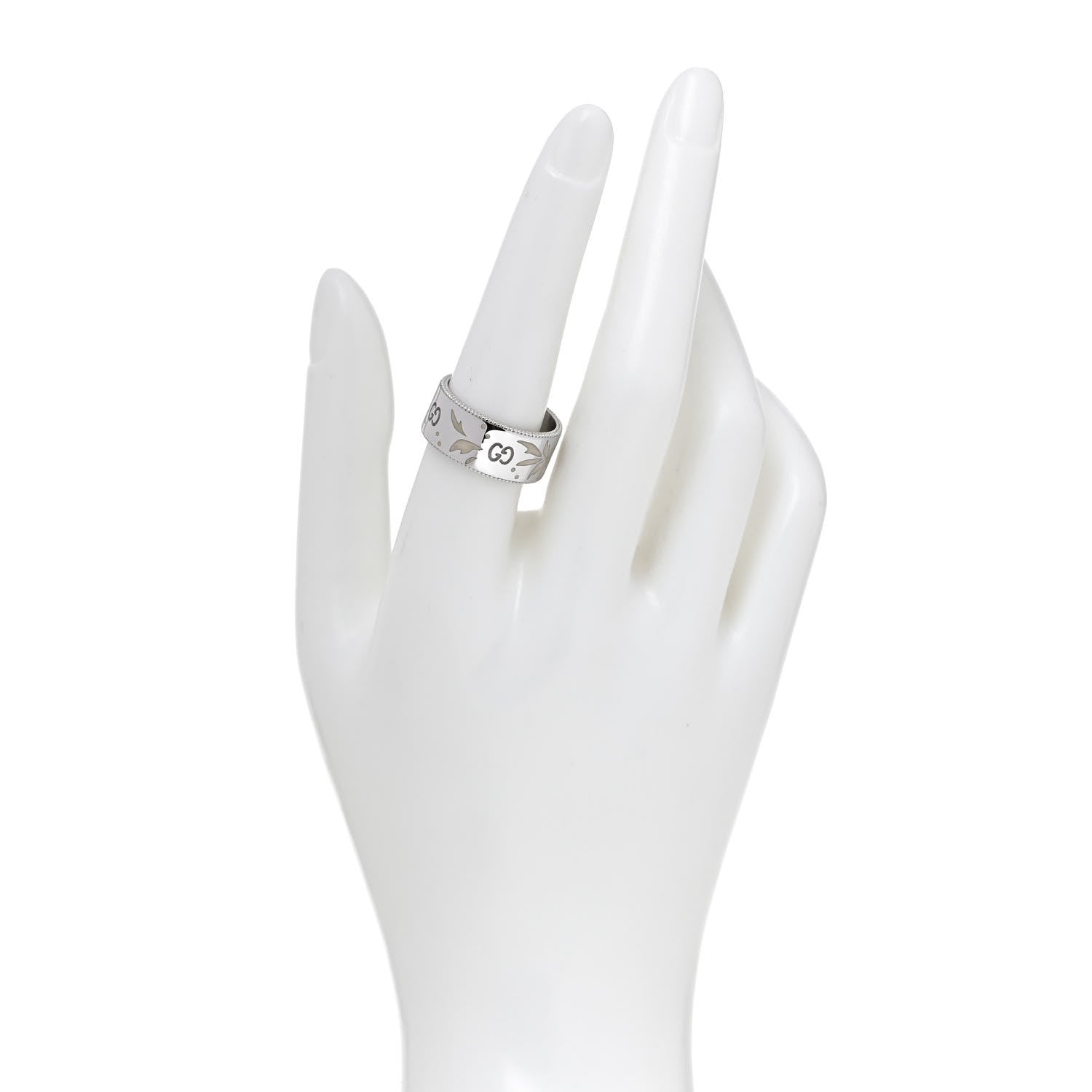 Gucci 18K White Gold Enamel 9mm Icon Blooms Ring 57 8 2 of 6