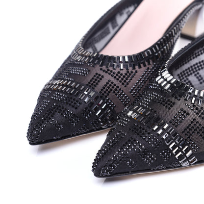 Fendi Technical Mesh Crystal FF Embellished Colibri 55mm Mules 40 Black 6 of 11