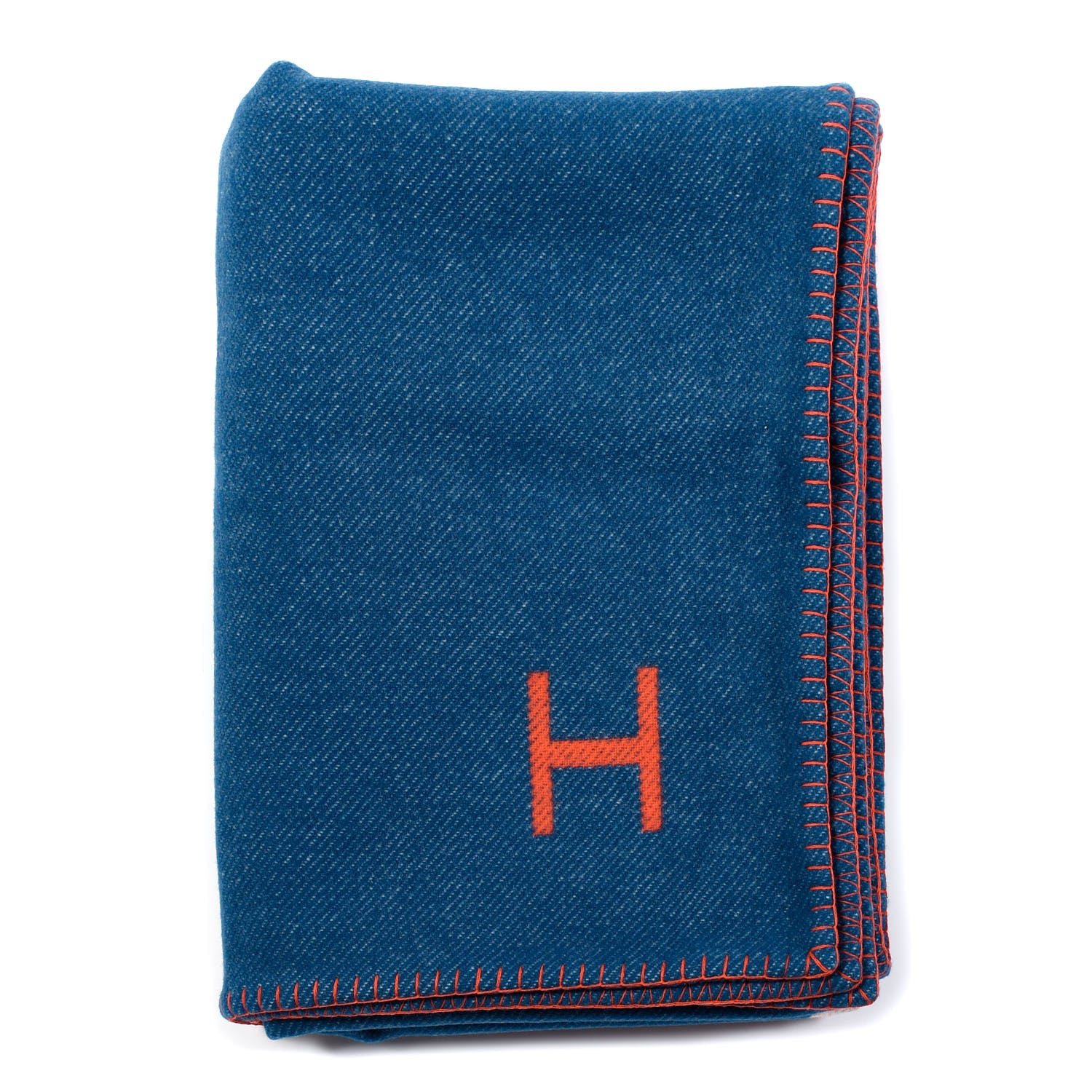 Hermes Wool Cashmere H Casaque Blanket Bleu Grenade 1 of 5