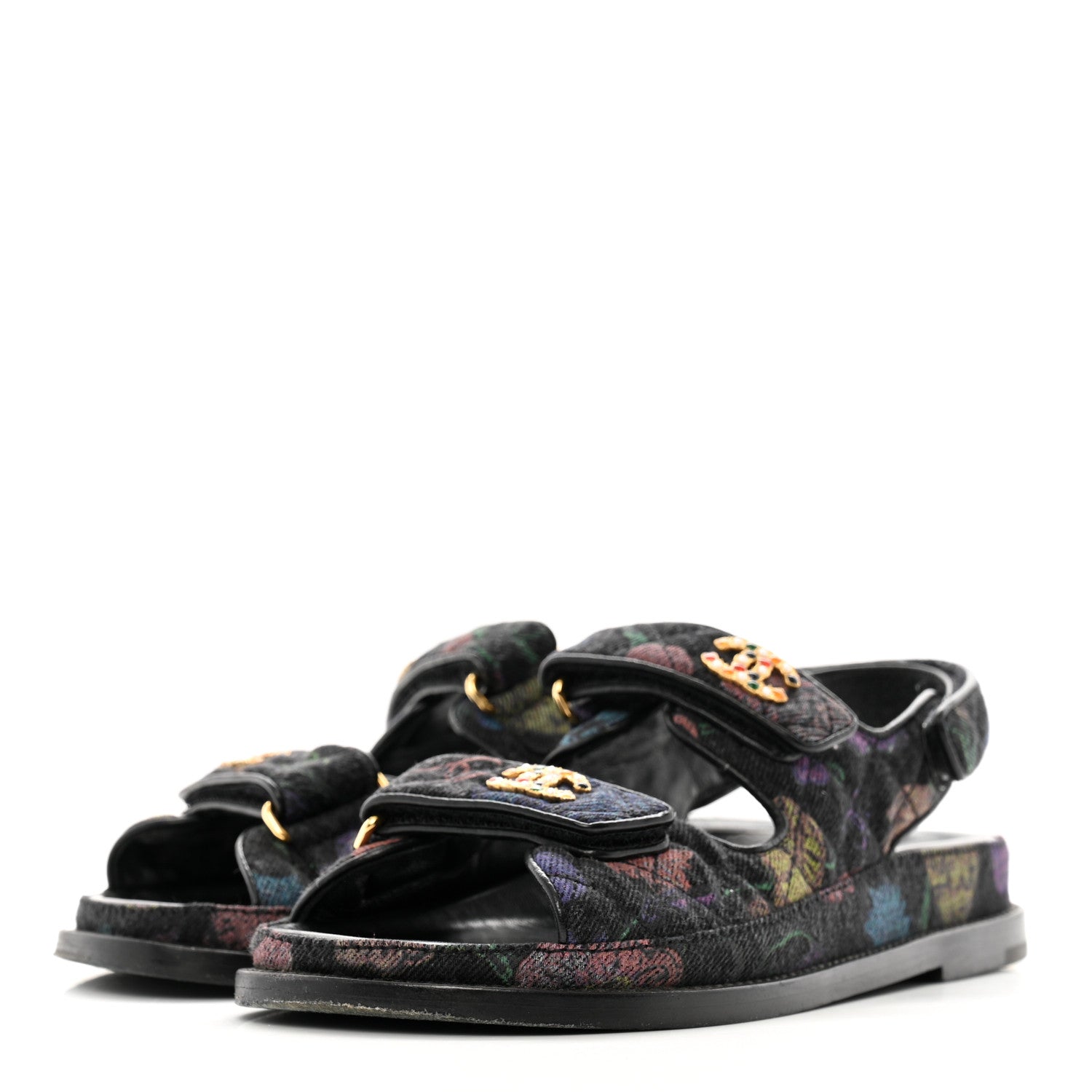Chanel Denim Quilted Dad Sandals 35.5 Black Multicolor 4 of 13