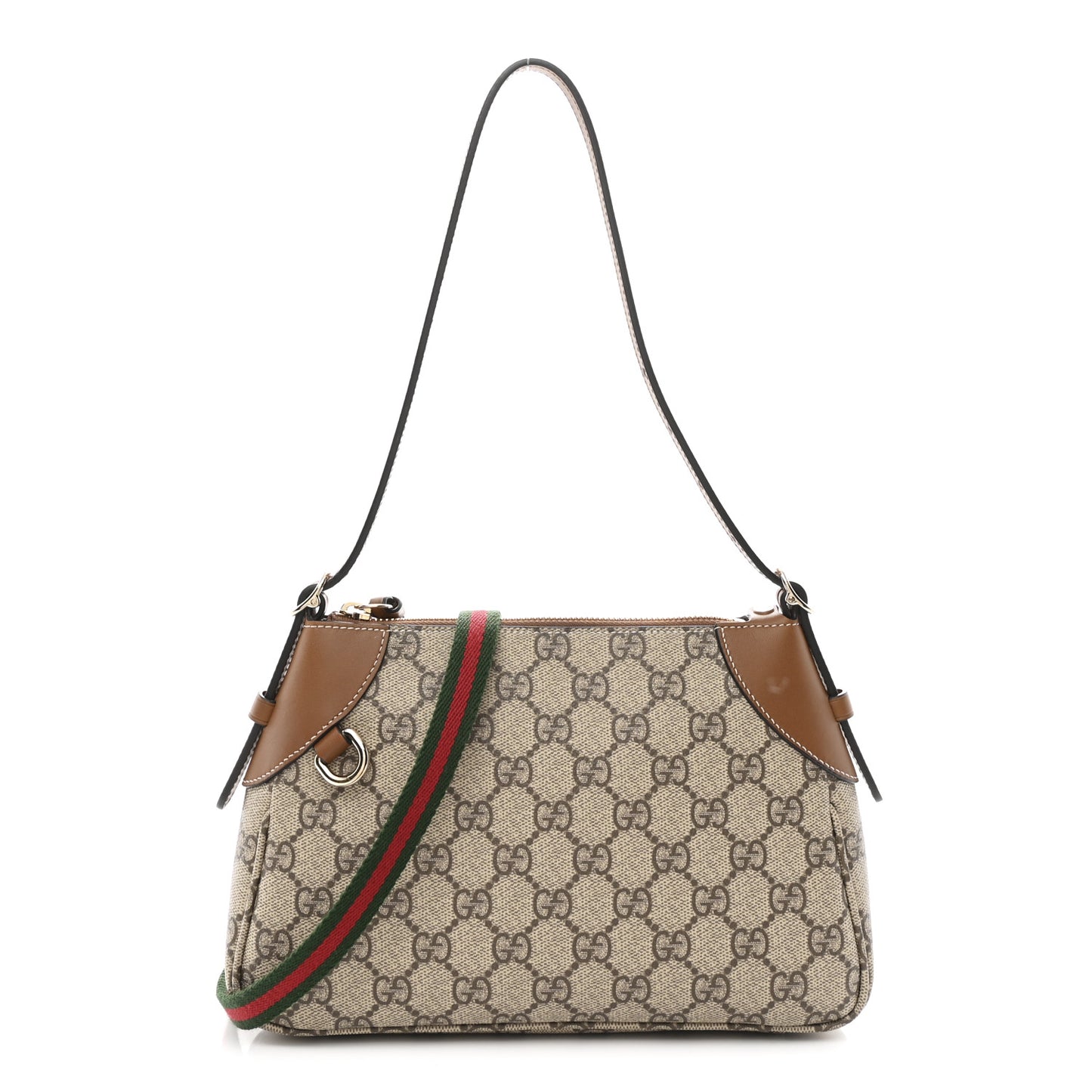 GG Supreme Monogram Textured Calfskin Small Emblem Shoulder Bag Beige Dark Brown