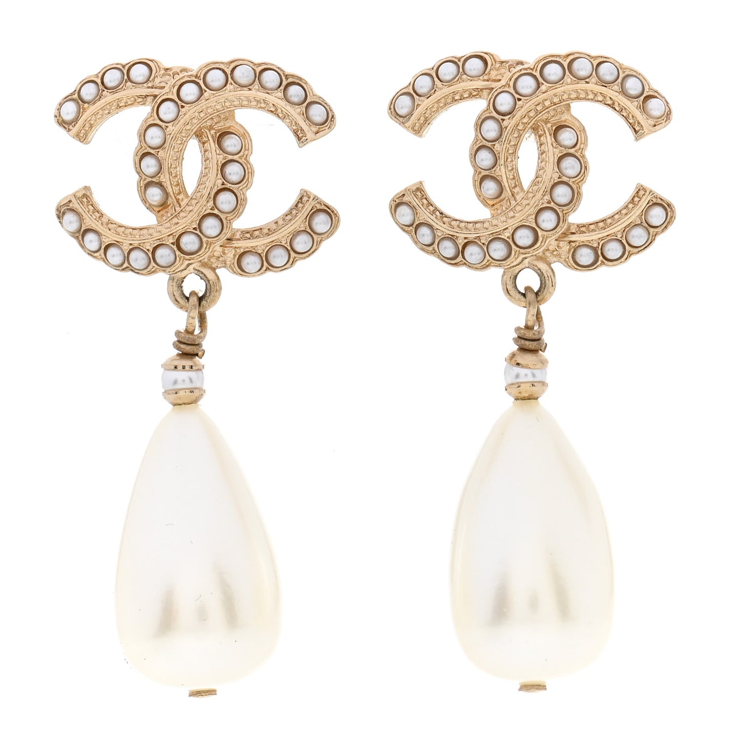 Pearl CC Drop Earrings Gold Pearly White
