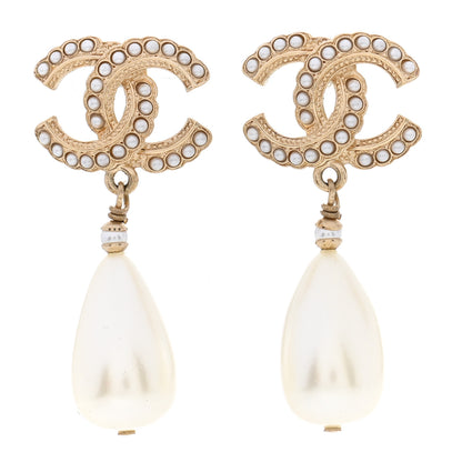 Chanel Pearl CC Drop Earrings Gold Pearly White 1 of 5