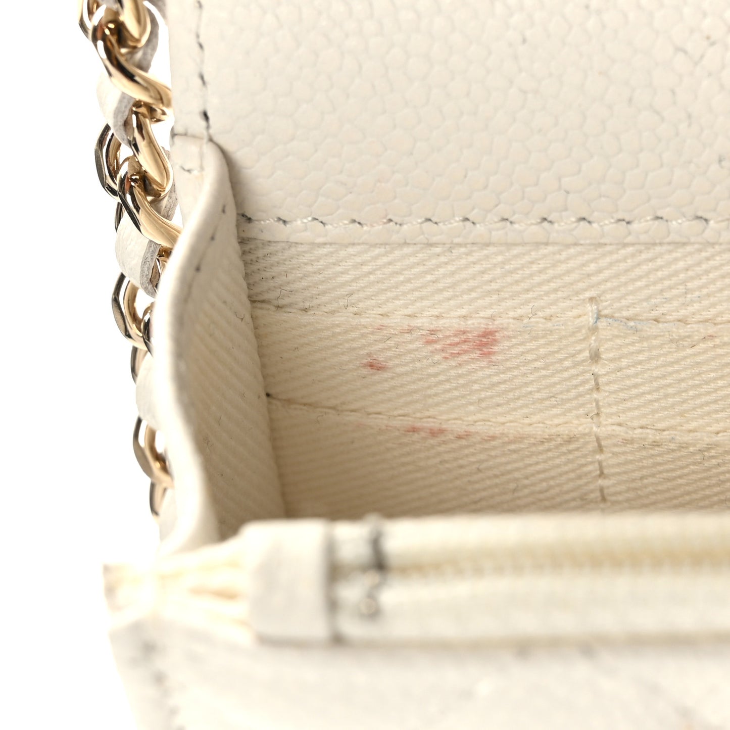 Caviar Quilted Business Affinity Clutch With Chain Flap White