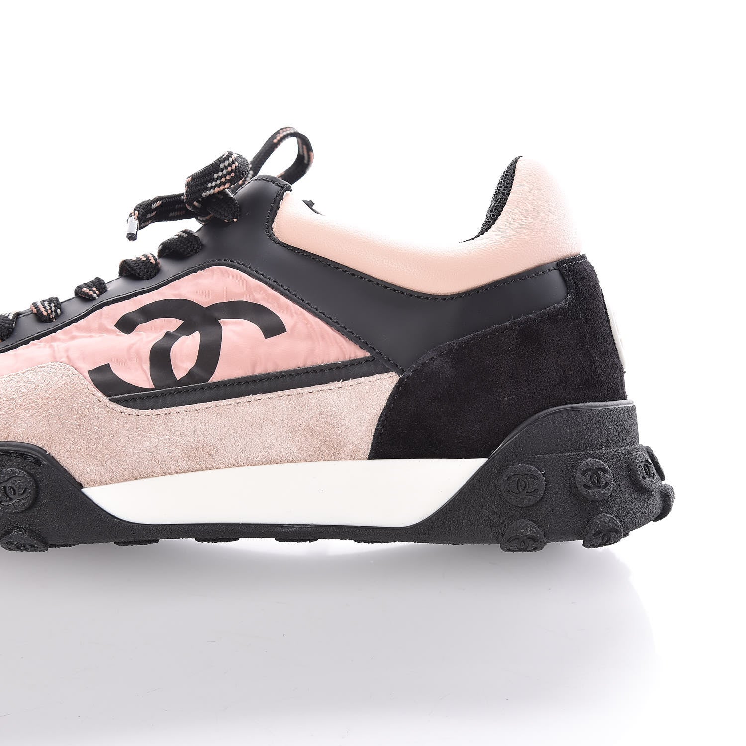 Chanel Nylon Calfskin Suede CC Womens Sneakers 39.5 Pink Black 8 of 11