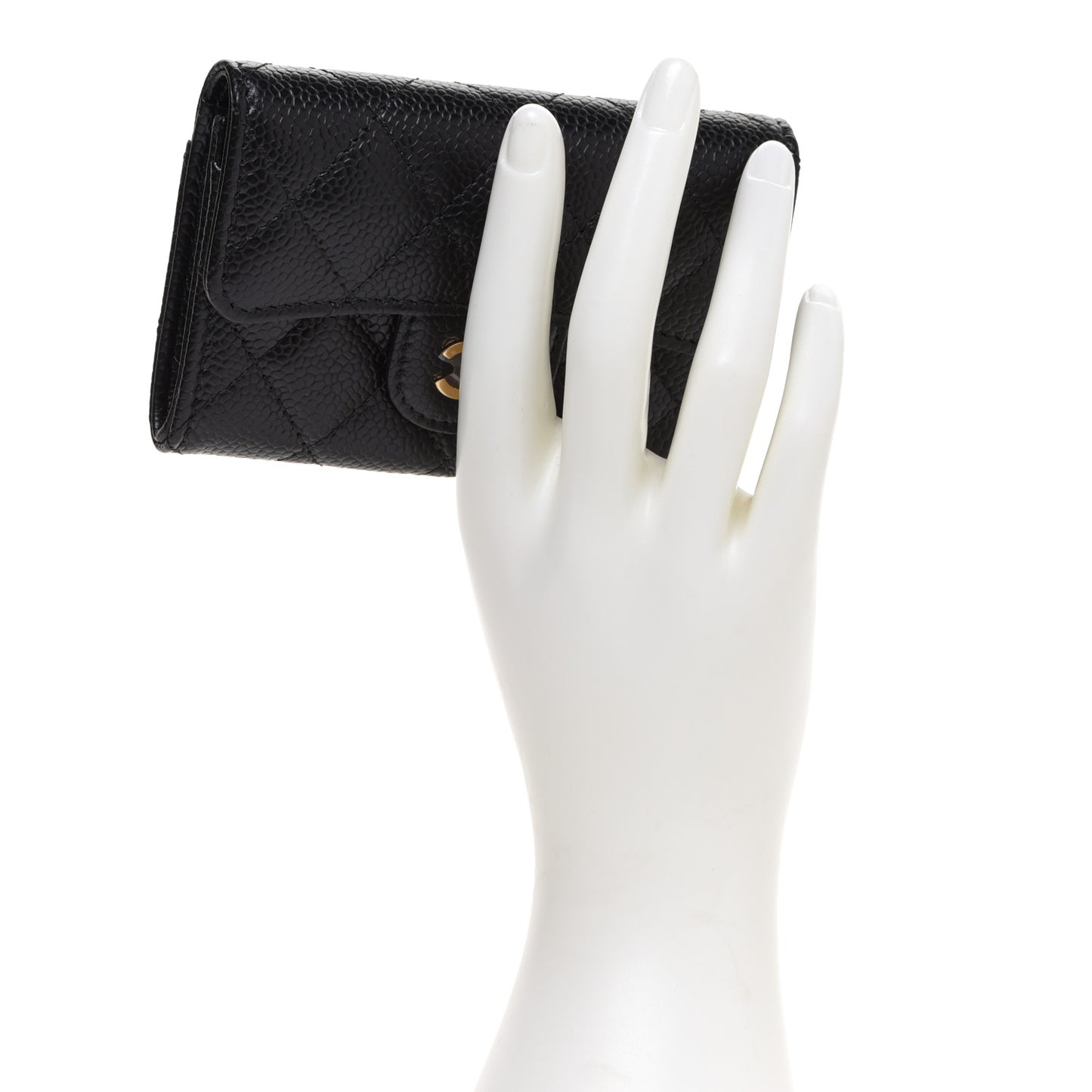 Caviar Quilted Flap Card Holder Wallet Black