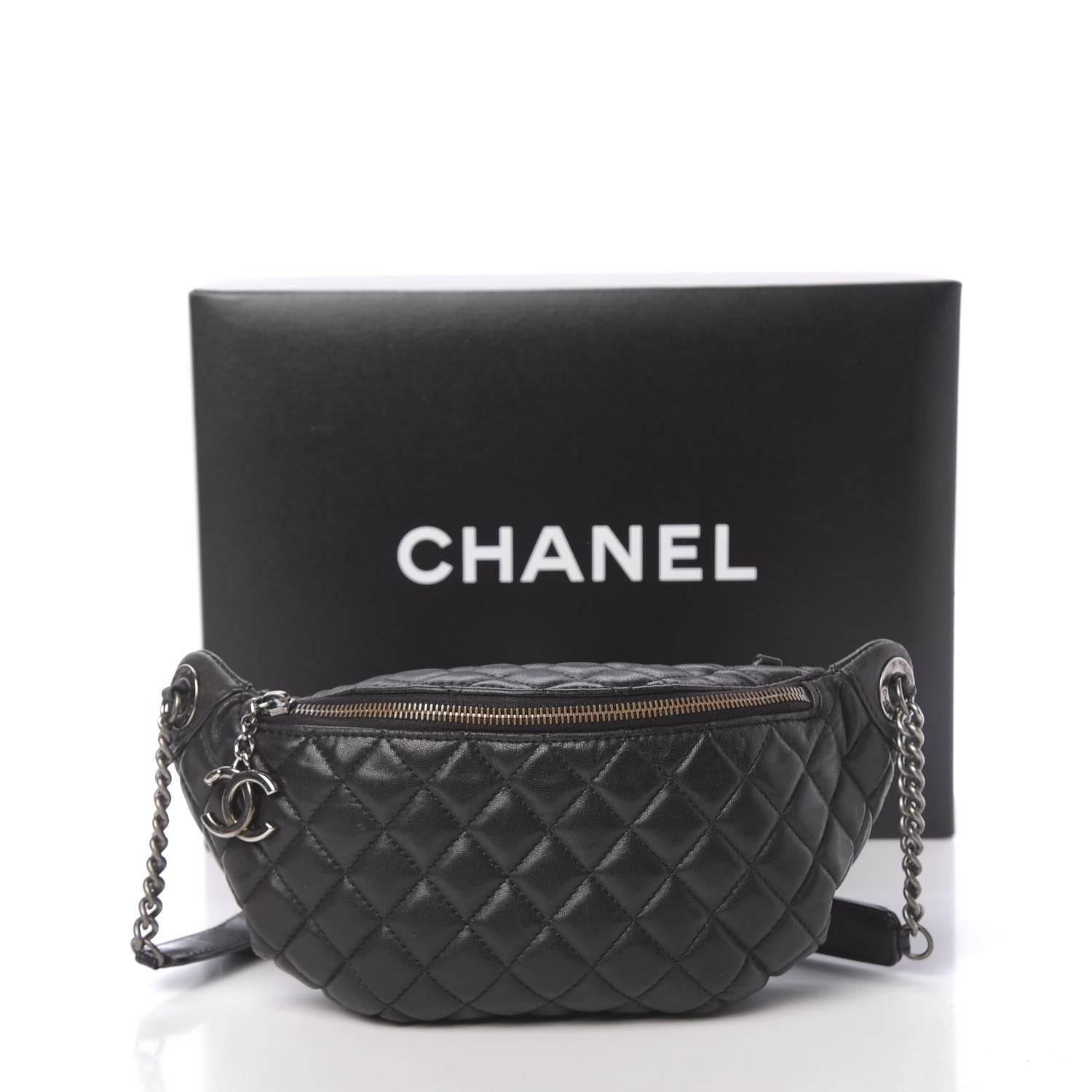 Chanel Lambskin Quilted Banane Waist Bag Fanny Pack Black 18 of 18