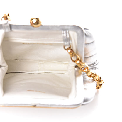 Chanel Metallic Lambskin Quilted CC Kiss Lock Evening Clutch Silver 5 of 11