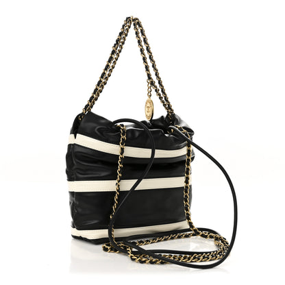 Chanel Shiny Calfskin Striped Mini Chanel 22 Black White 3 of 10