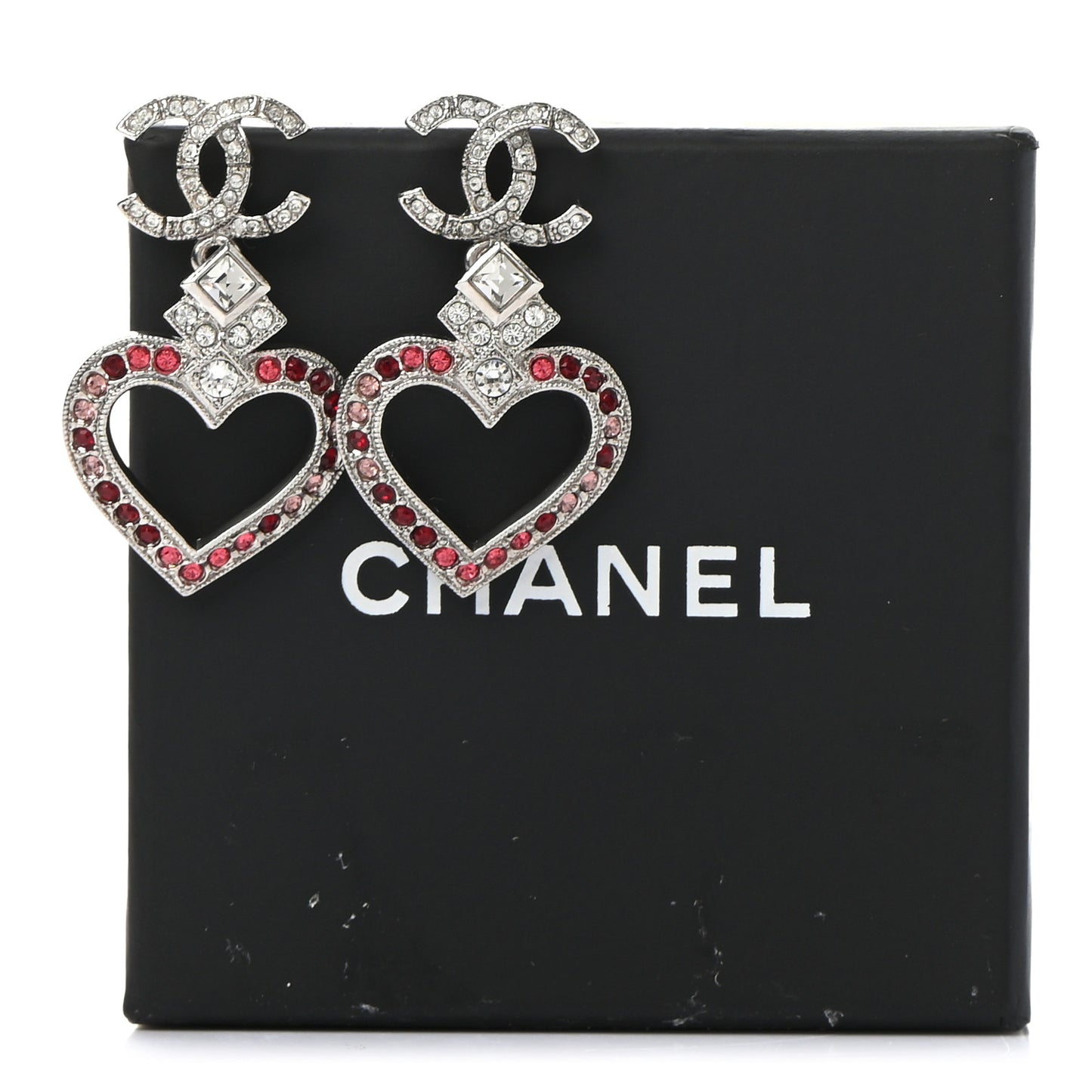 Crystal Heart CC Drop Earrings Silver Multicolor