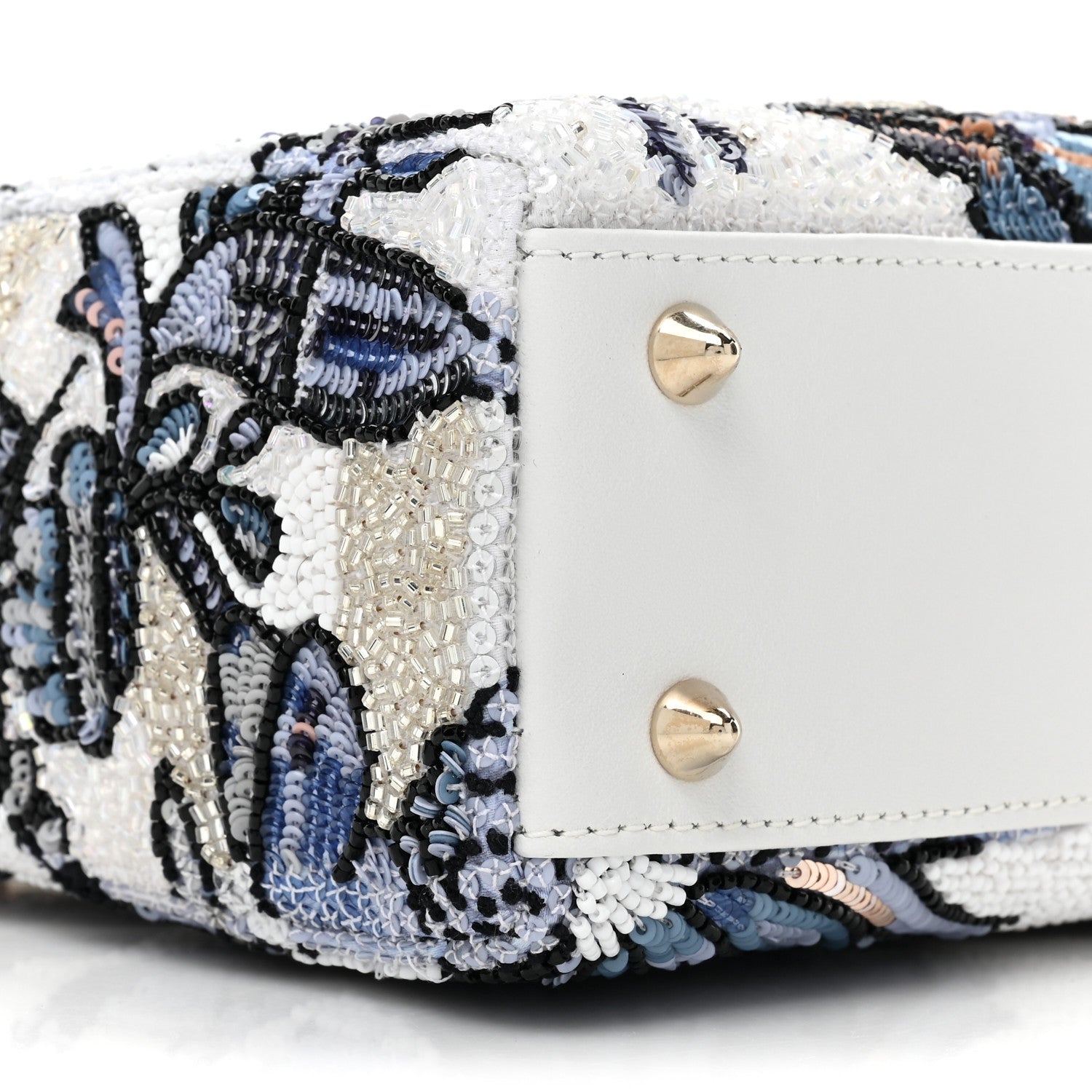 Christian Dior Calfskin Toile De Jouy Beaded Sequin Embroidered Small Mexico Lady Dior White Pastel Midnight Blue 9 of 9