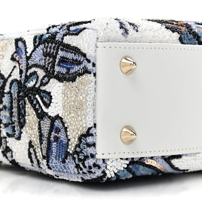 Christian Dior Calfskin Toile De Jouy Beaded Sequin Embroidered Small Mexico Lady Dior White Pastel Midnight Blue 9 of 9