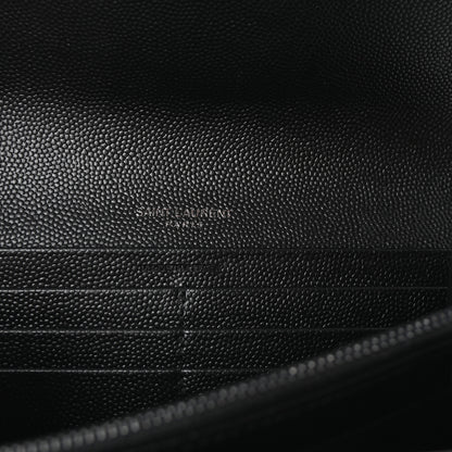 Saint Laurent Grain De Poudre Matelasse Chevron Monogram Flap Wallet Black 6 of 6