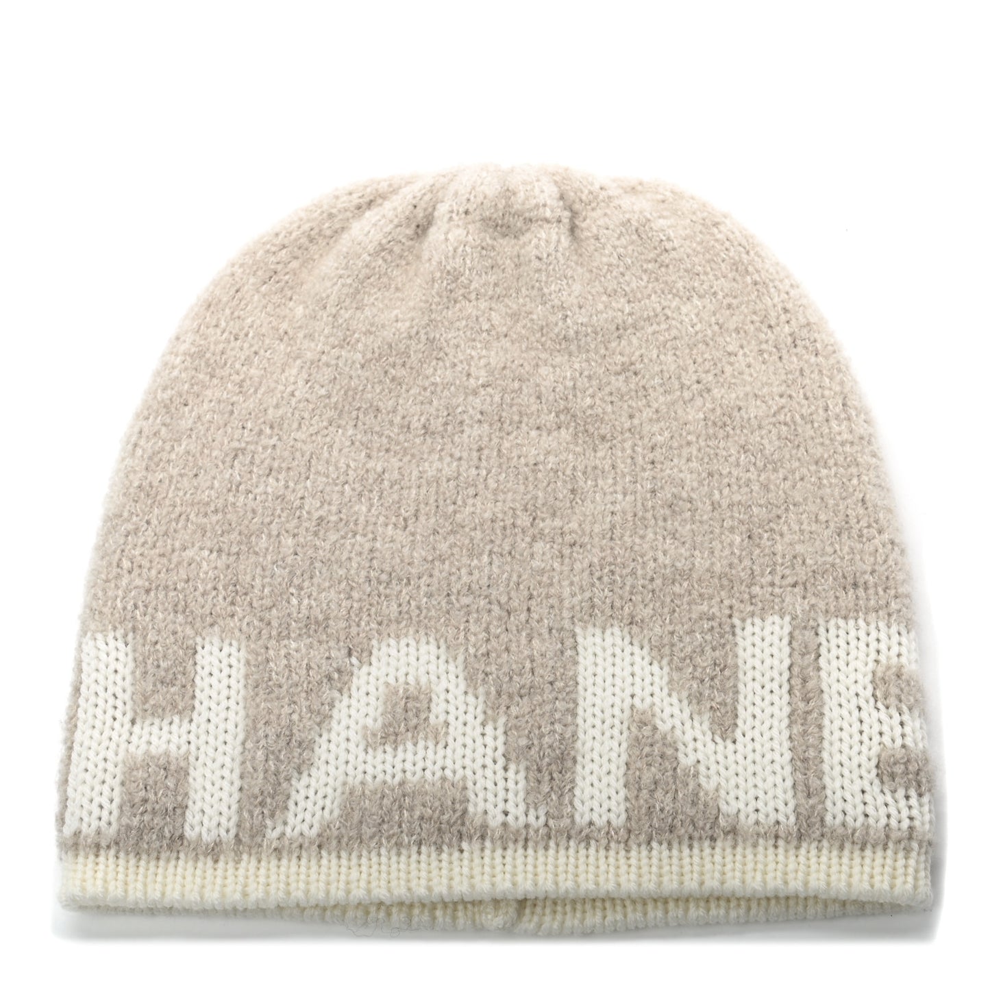 Cashmere Wool Silk Logo Beanie Hat Beige White