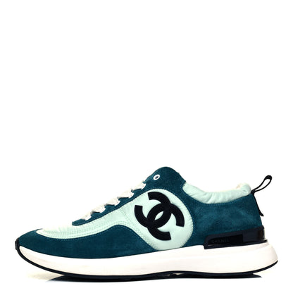 Chanel Nylon Suede Calfskin CC Sneakers 37.5 Green Light Green 1 of 7
