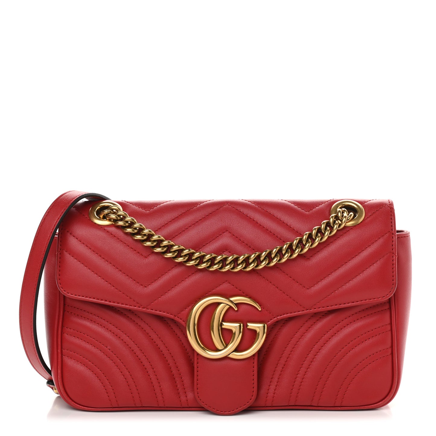 Calfskin Matelasse Small GG Marmont Shoulder Bag Hibiscus Red