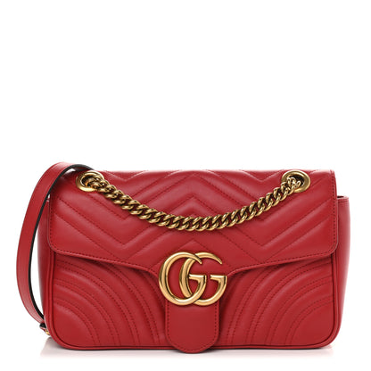 Gucci Calfskin Matelasse Small GG Marmont Shoulder Bag Hibiscus Red 1 of 9