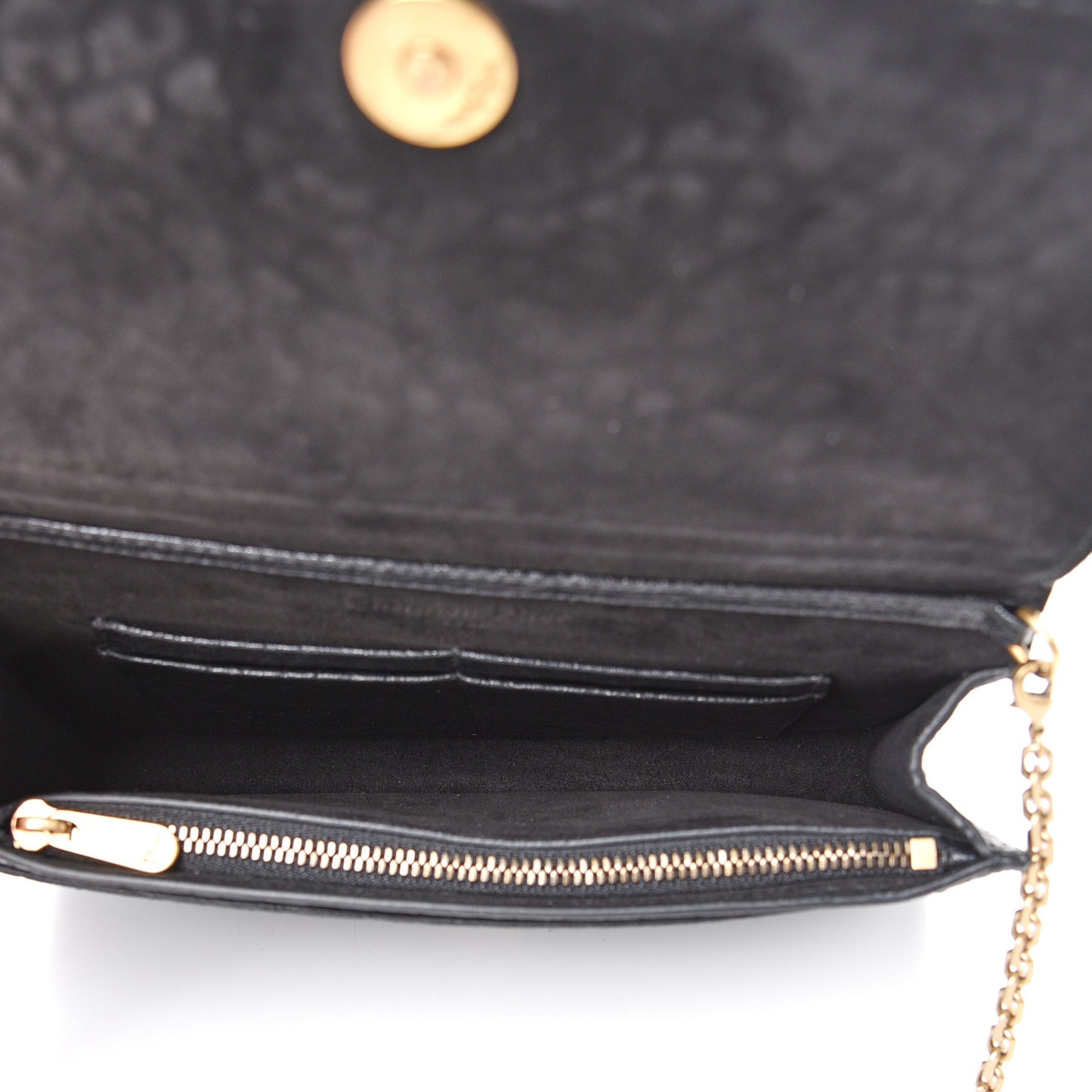 Grained Calfskin J'Adior Wallet on Chain Pouch Black