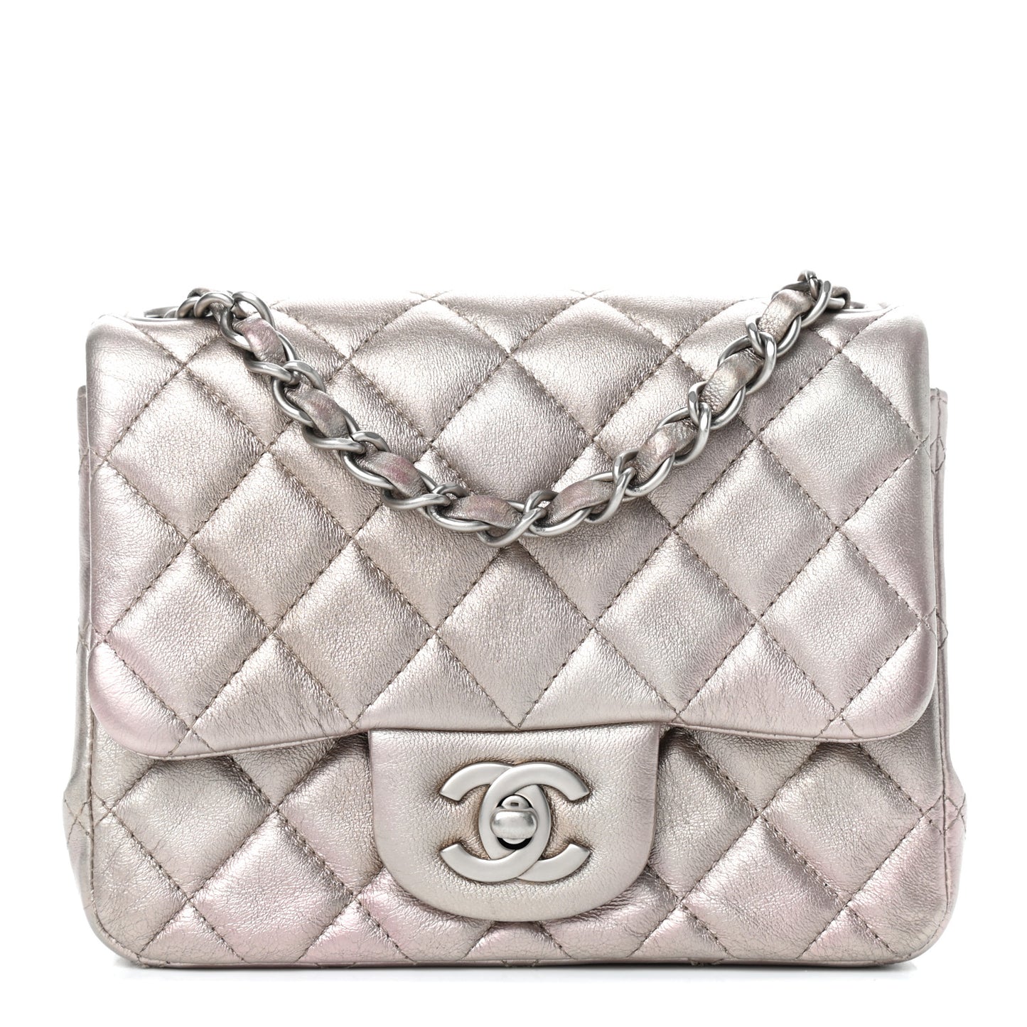 Metallic Lambskin Quilted Mini Square Flap Light Gold