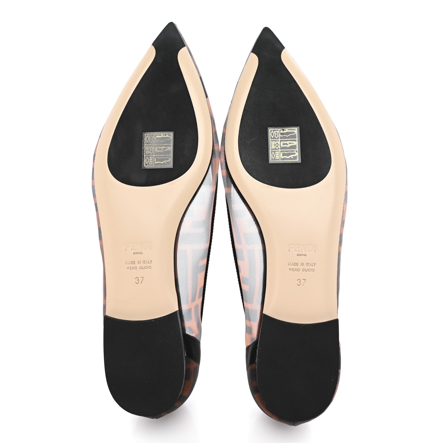 Fendi Mesh FF Skimmer Ballerina Flats 37 Tobacco Moro Black 5 of 9