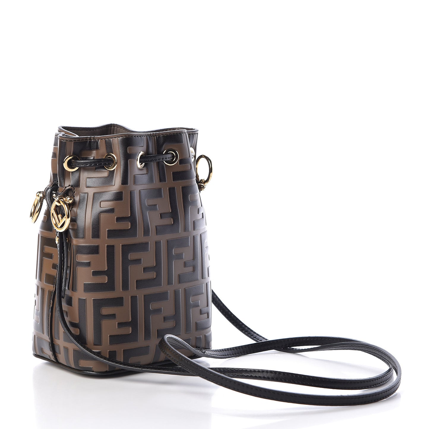 Vitello Liberty F is Fendi Bi-Color FF 1974 Embossed Mini Mon Tresor Bucket Bag Maya Black