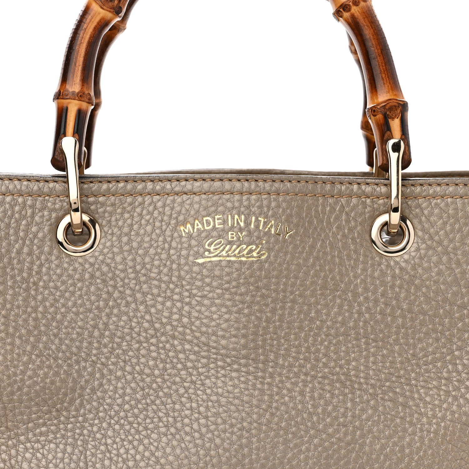 Gucci Metallic Pebbled Calfskin Medium Bamboo Shopper Tote Golden Beige 9 of 13