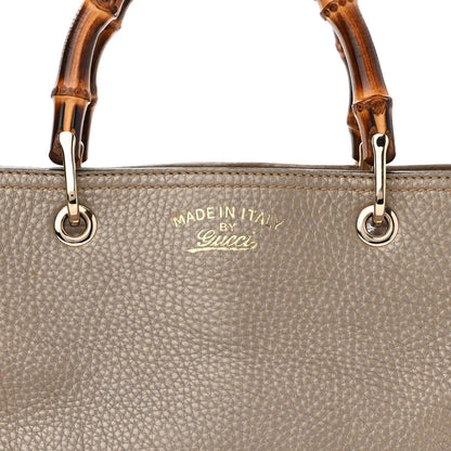 Gucci Metallic Pebbled Calfskin Medium Bamboo Shopper Tote Golden Beige 9 of 13
