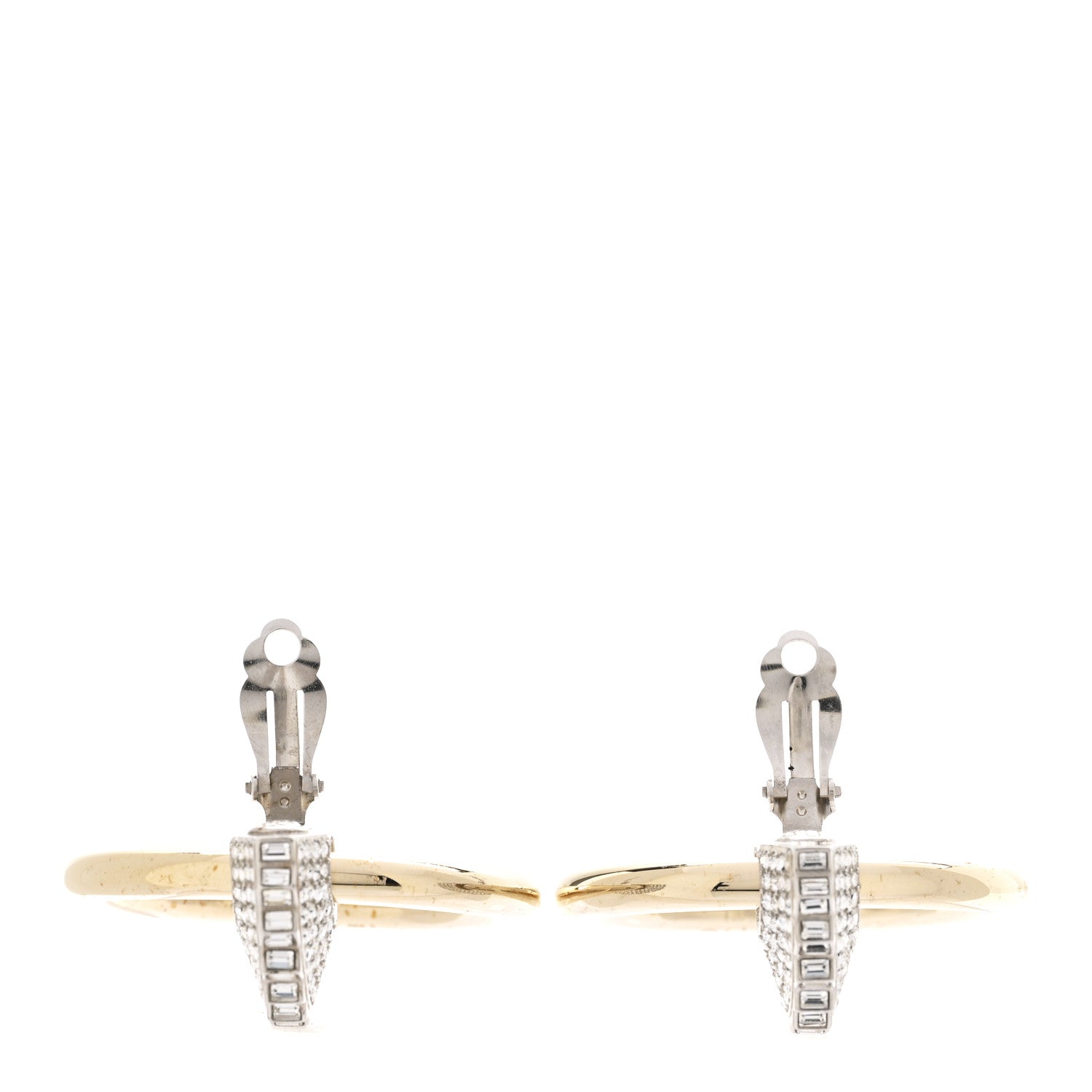 Chanel Baguette Crystal Hoop Clip On Earrings Gold 3 of 5