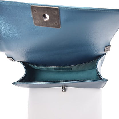 Chanel Metallic Caviar Quilted Medium Boy Flap Turquoise 8 of 12