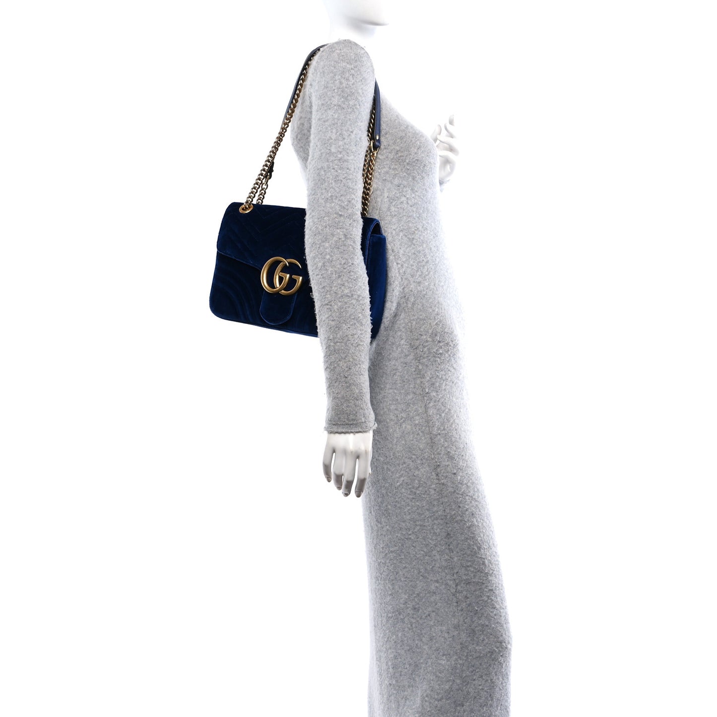 Velvet Matelasse Medium GG Marmont Shoulder Bag Cobalt Blue