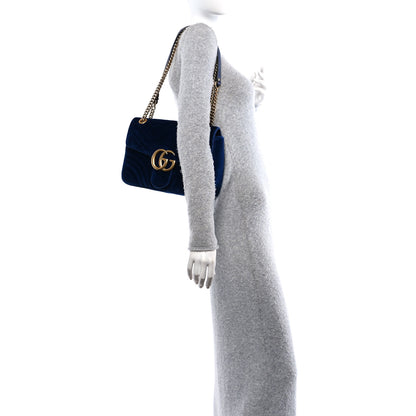 Gucci Velvet Matelasse Medium GG Marmont Shoulder Bag Cobalt Blue 2 of 11
