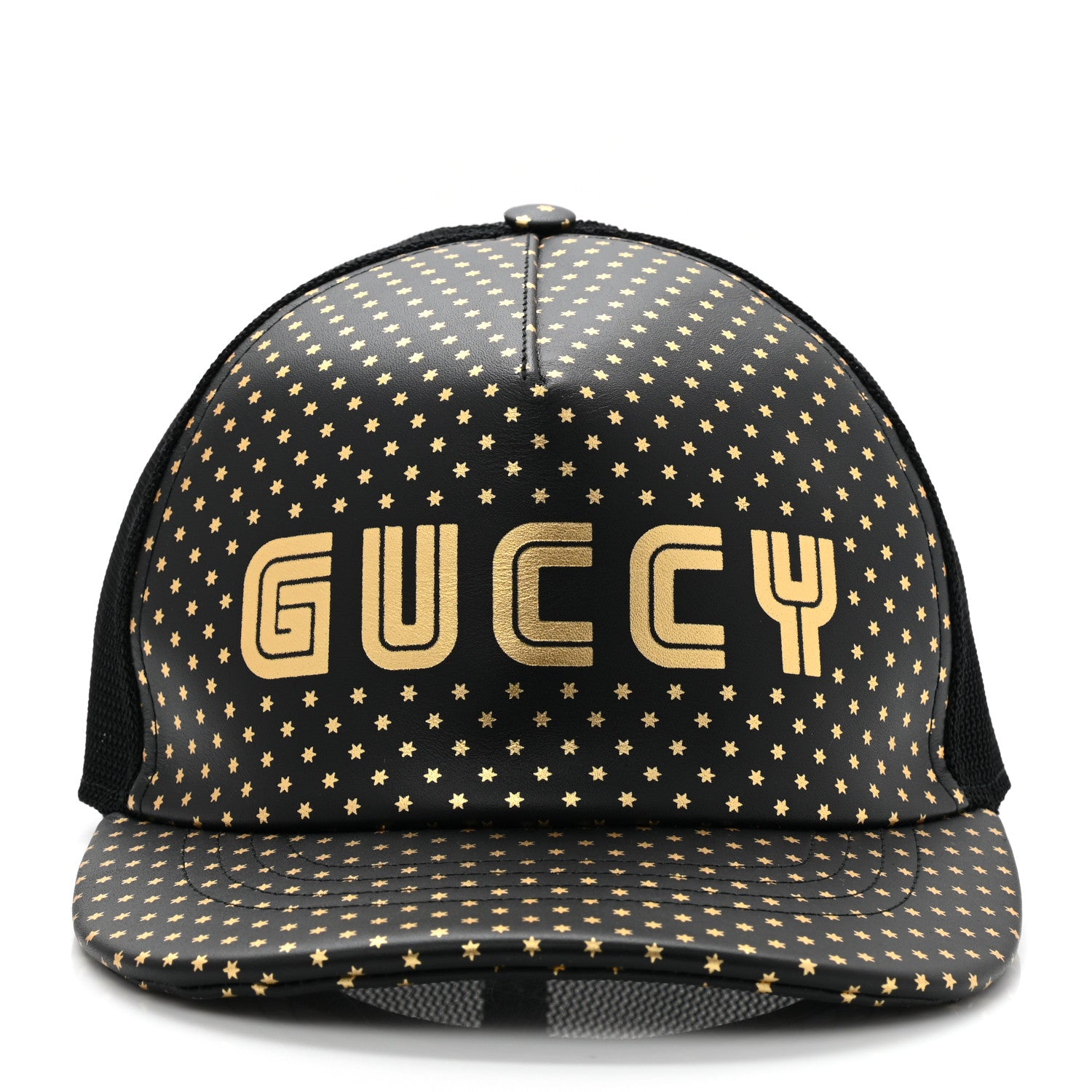 Gucci X SEGA Calfskin GUCCY Stars Baseball Hat M Black Gold 3 of 9