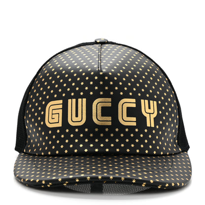 Gucci X SEGA Calfskin GUCCY Stars Baseball Hat M Black Gold 3 of 9