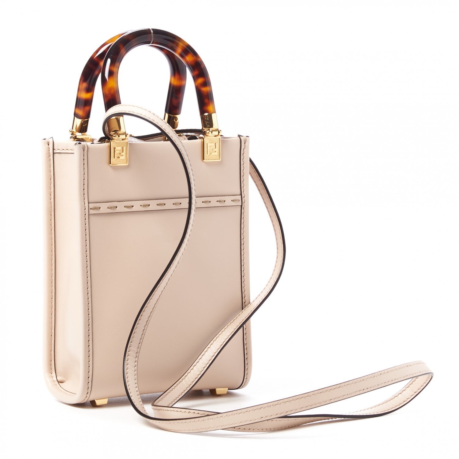 Fendi Vitello King Plexiglass Logo Embossed Mini Fendi Sunshine Shopper Tote Poudre 3 of 9