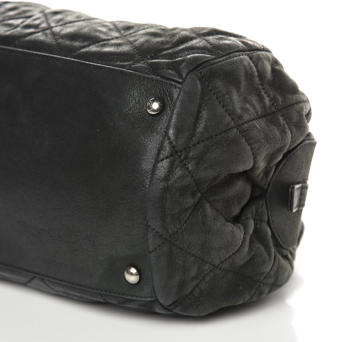 Iridescent Calfskin Chic Quilt Bowling Bag Black
