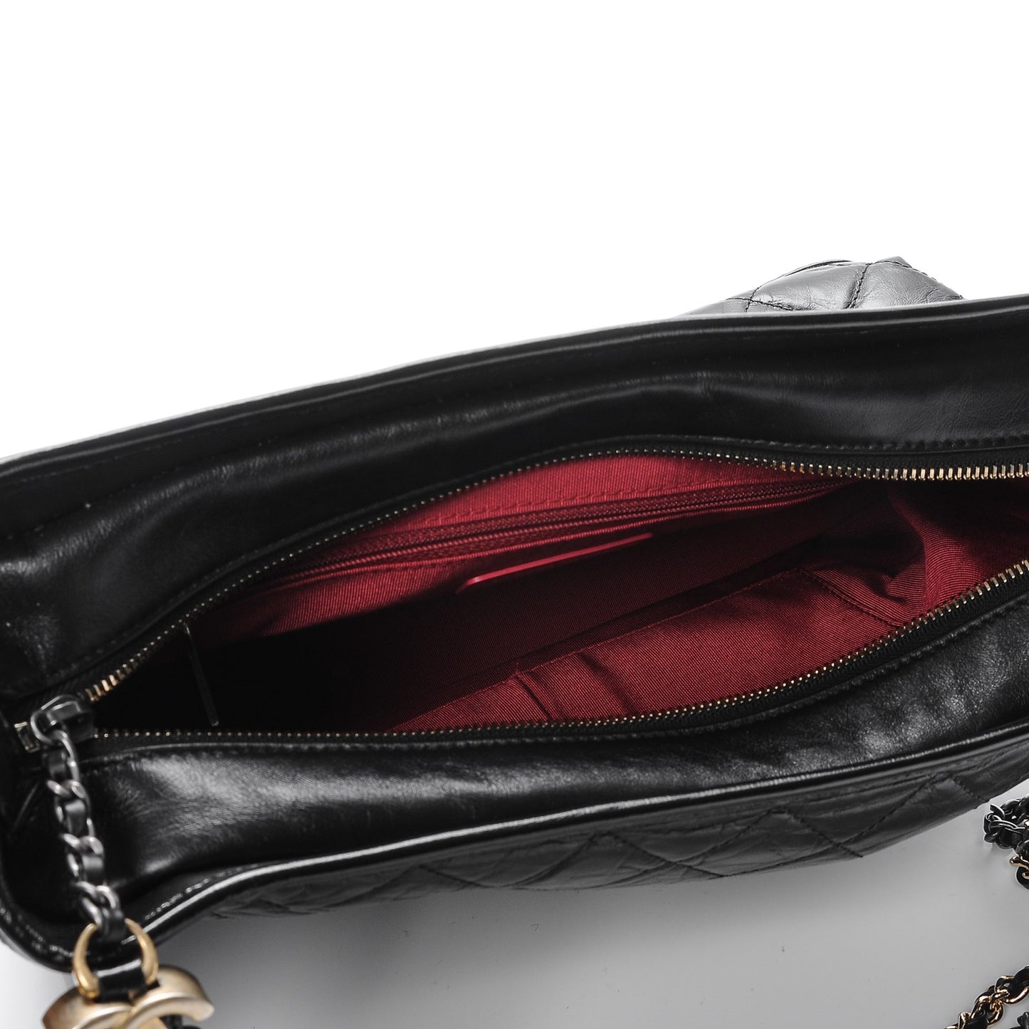Aged Calfskin Quilted Large Gabrielle Hobo Black